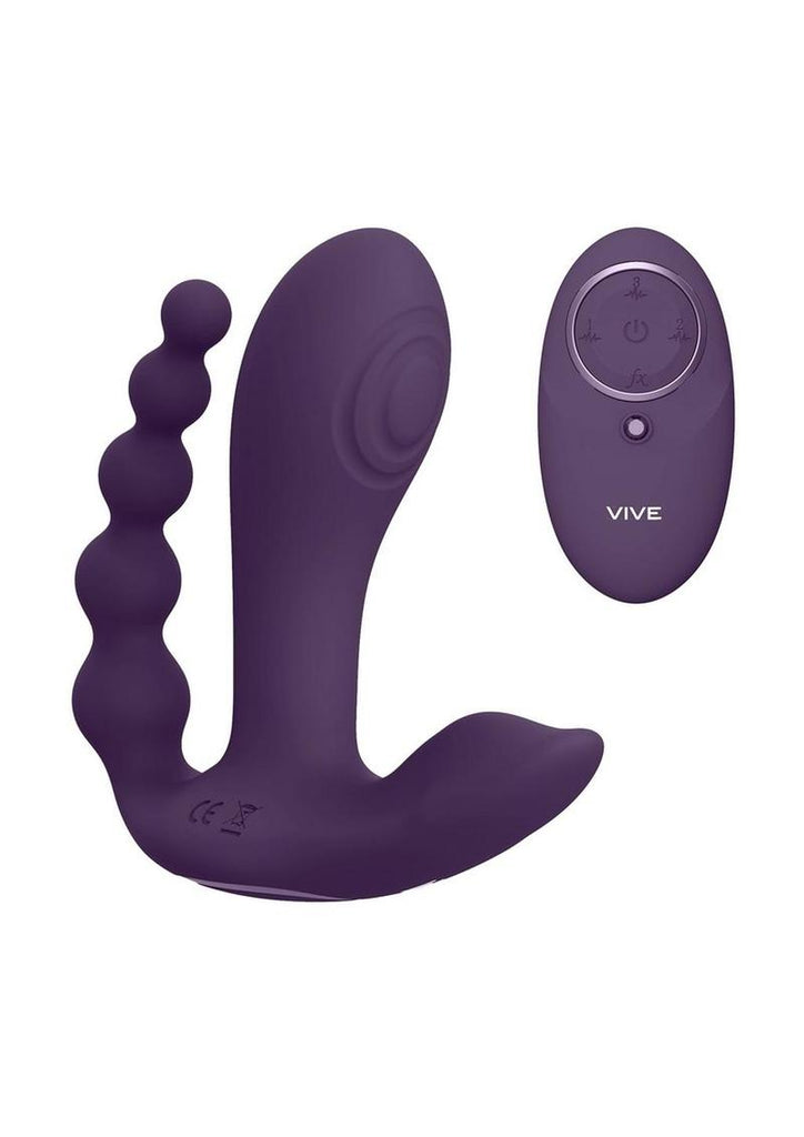 Vive Kata Rechargeable Silicone Pulse Wave and Vibrating Double Penetration Vibrator - Purple