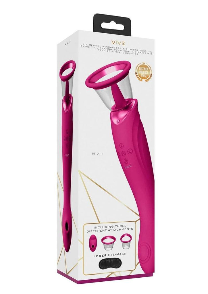 Vive Mai Rechargeable Silicone Suction Swirling Pulse Wave and Air Wave Vibrator - Pink