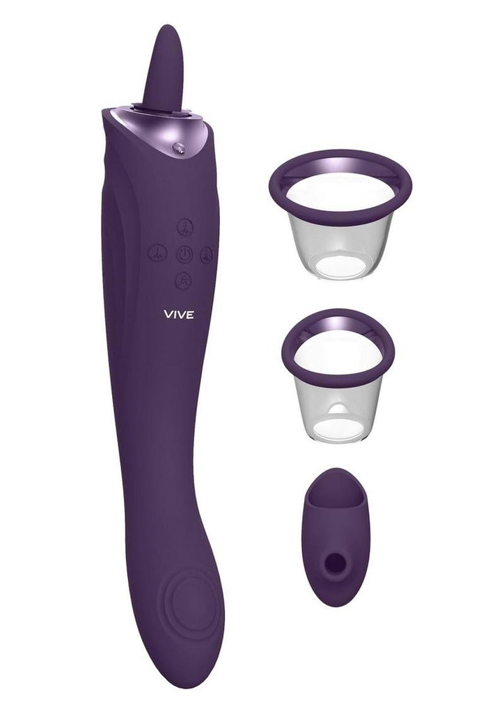 Vive Mai Rechargeable Silicone Suction Swirling Pulse Wave and Air Wave Vibrator - Purple