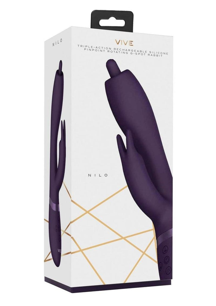 Vive Nilo Rechargeable Silicone Pinpoint Rotating G-Spot Rabbit Vibrator - Purple