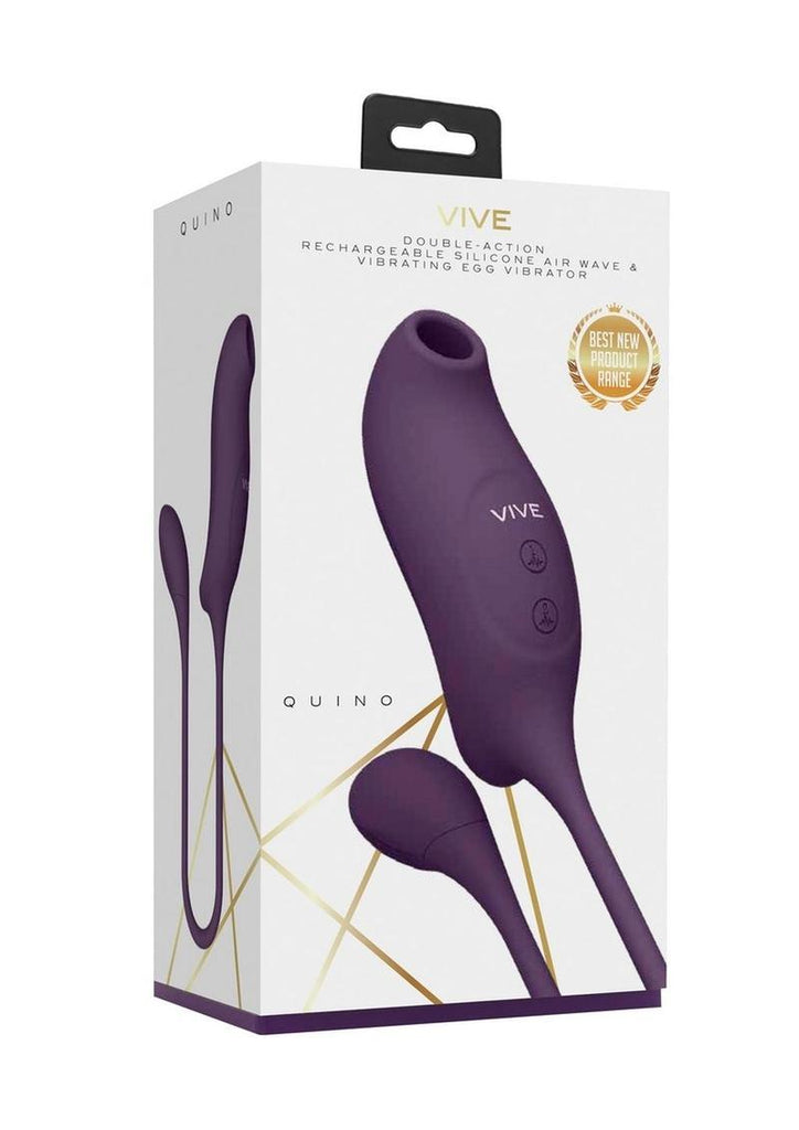 Vive Quino Air Wave and Vibrating Egg Rechargeable Silicone Vibrator - Purple