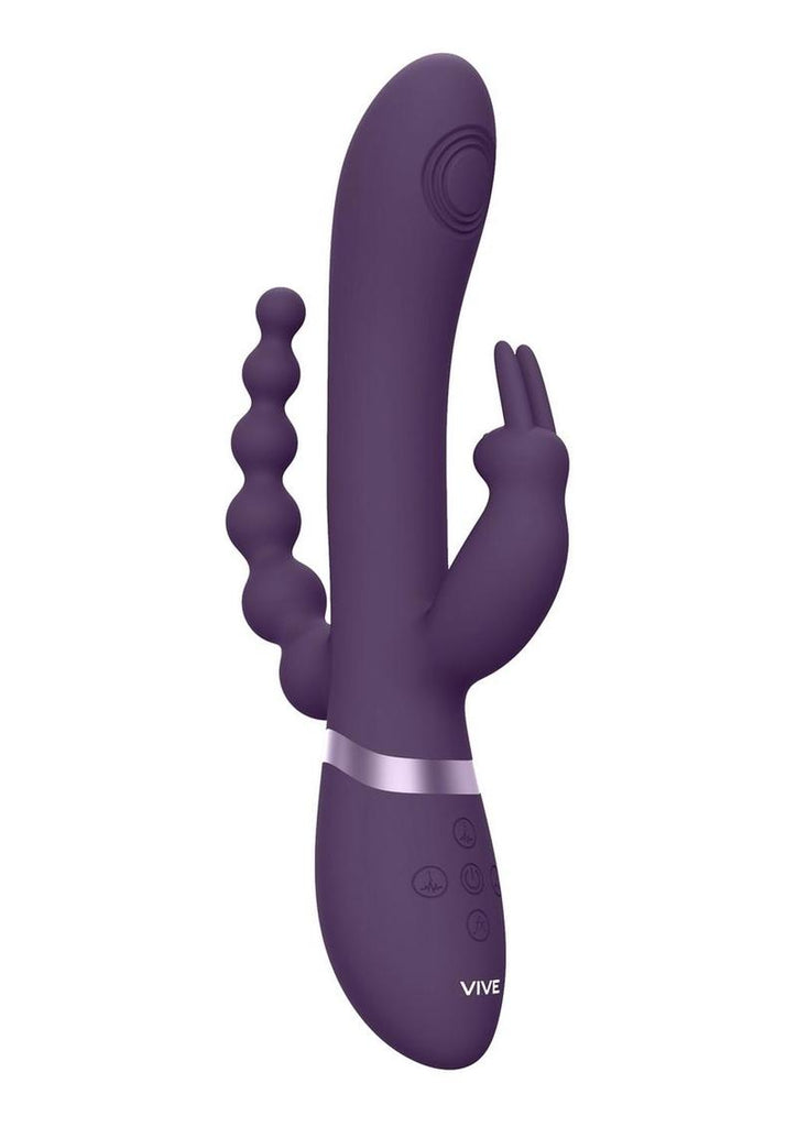 Vive Rini Rechargeable Silicone Pulse Wave and Vibrating Double Penetration Rabbit - Purple