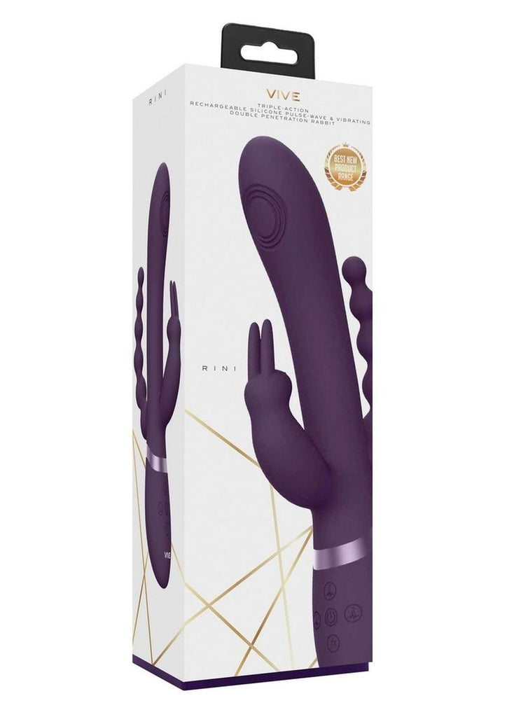 Vive Rini Rechargeable Silicone Pulse Wave and Vibrating Double Penetration Rabbit - Purple