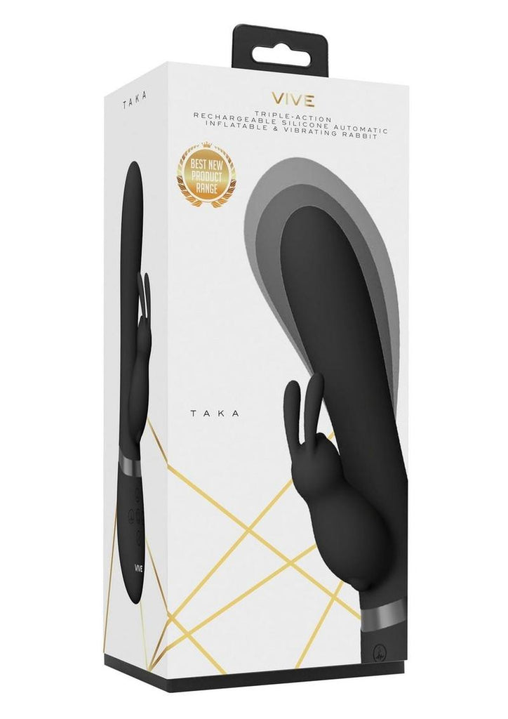 Vive Taka Rechargeable Silicone Inflatable and Vibrating Rabbit Vibrator - Black