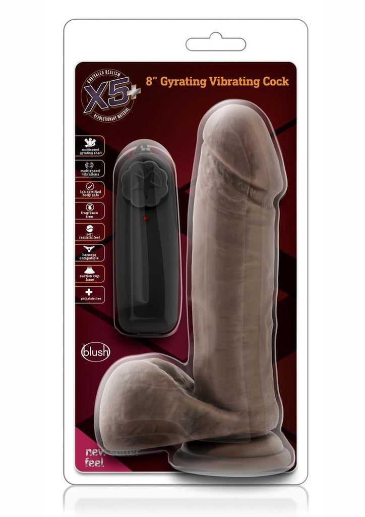 X5 Plus Gyrating Vibrating Dildo with Remote Control - Chocolate - 8in