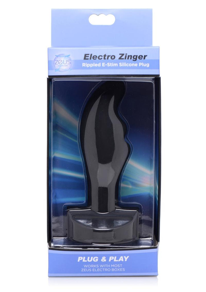 Zeus Electrosex Electro Zinger Rippled E-Stim Silicone Plug - Black