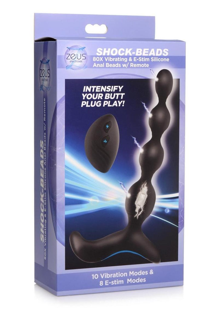 Zeus Shock Beads 80x Vibrating and E-Stim Rechargeable Silicone Anal Beads with Remote Control - Black