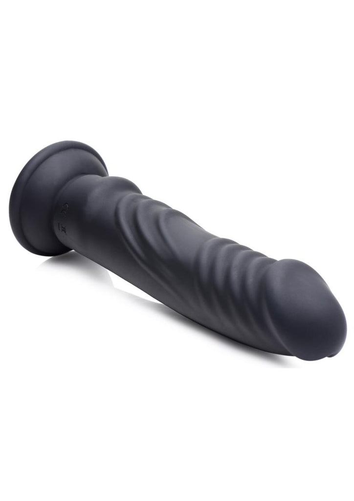 Zeus Vibrating and E-Stim Rechargeable Silicone Dildo with Remote Control - Black - 7.9in
