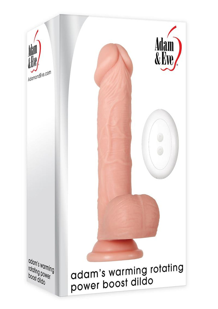 Adam and Eve - Adam's Rechargeable Silicone Warming Rotating Power Boost Dildo with Remote Control - Flesh/Vanilla - 7.5in