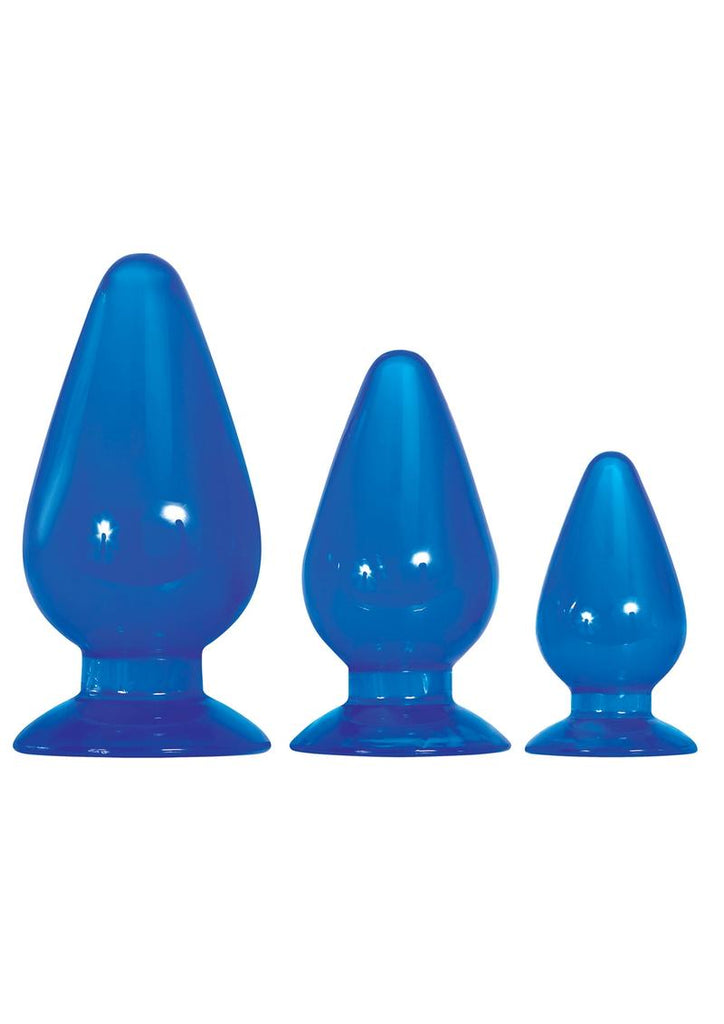 Adam and Eve Big Blue Jelly Backdoor Anal Plugs Playset - Blue - Set Of 3