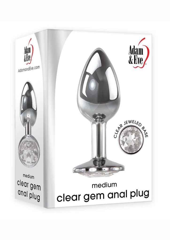 Adam and Eve Clear Gem Anal Plug - Clear/Metal - Medium