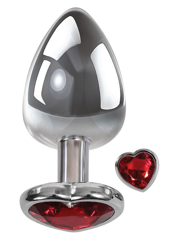 Adam and Eve Heart Gem Anal Plug - Metal/Red/Silver - Large