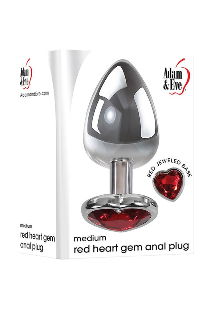 Adam and Eve Heart Gem Anal Plug - Metal/Red/Silver - Medium
