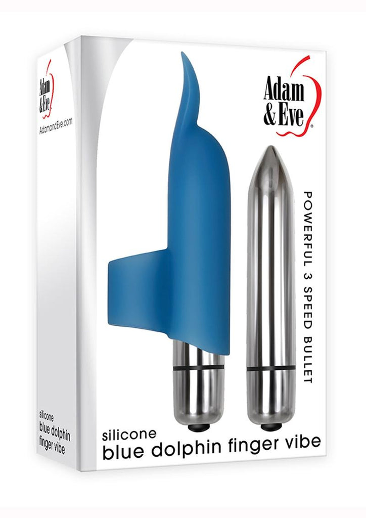 Adam and Eve Silicone Blue Dolphin Finger Vibe - Blue/Silver