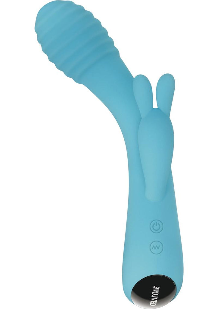 Aqua Bunny Rechargeable Silicone Rabbit Vibrator with 80 Functions - Aqua/Blue