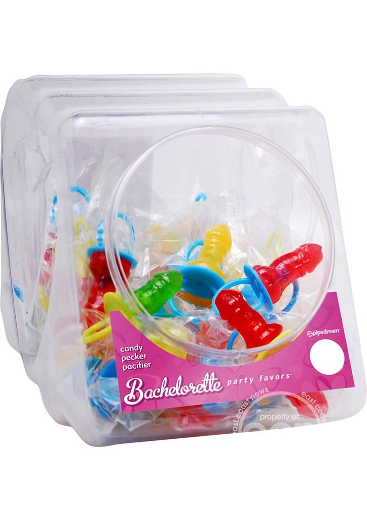 Bachelorette Party Favors Candy Pecker Pacifier - Assorted Colors - 48 Per Bowl/Display