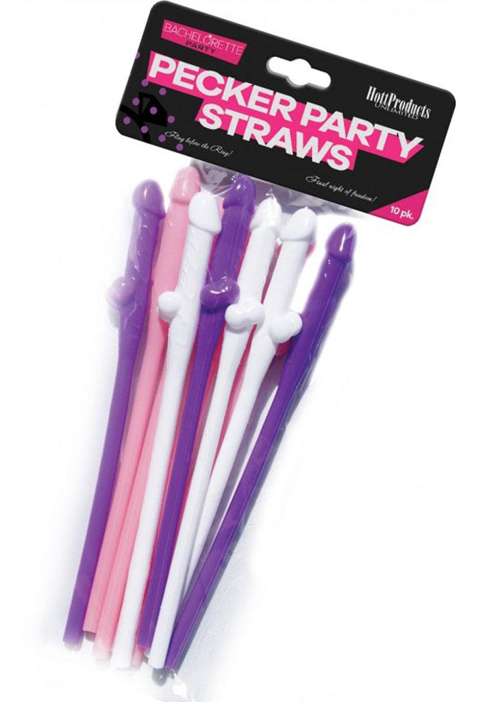 Bachelorette Party Pecker Sipping Straws - Assorted Colors - 10 Pack
