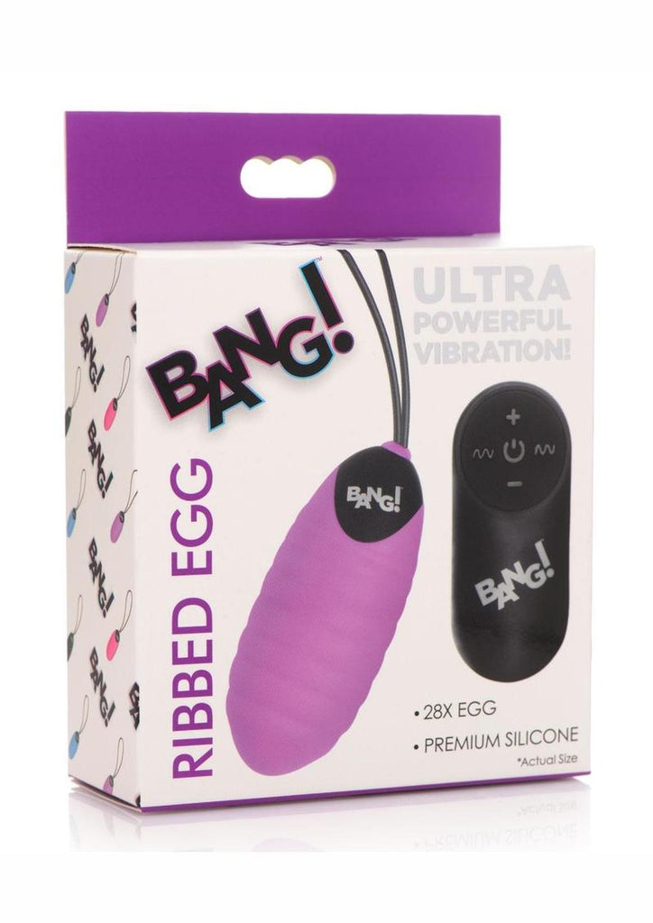 Bang! 28x Ribbed Rechargeable Silicone Egg with Remote Control - Purple