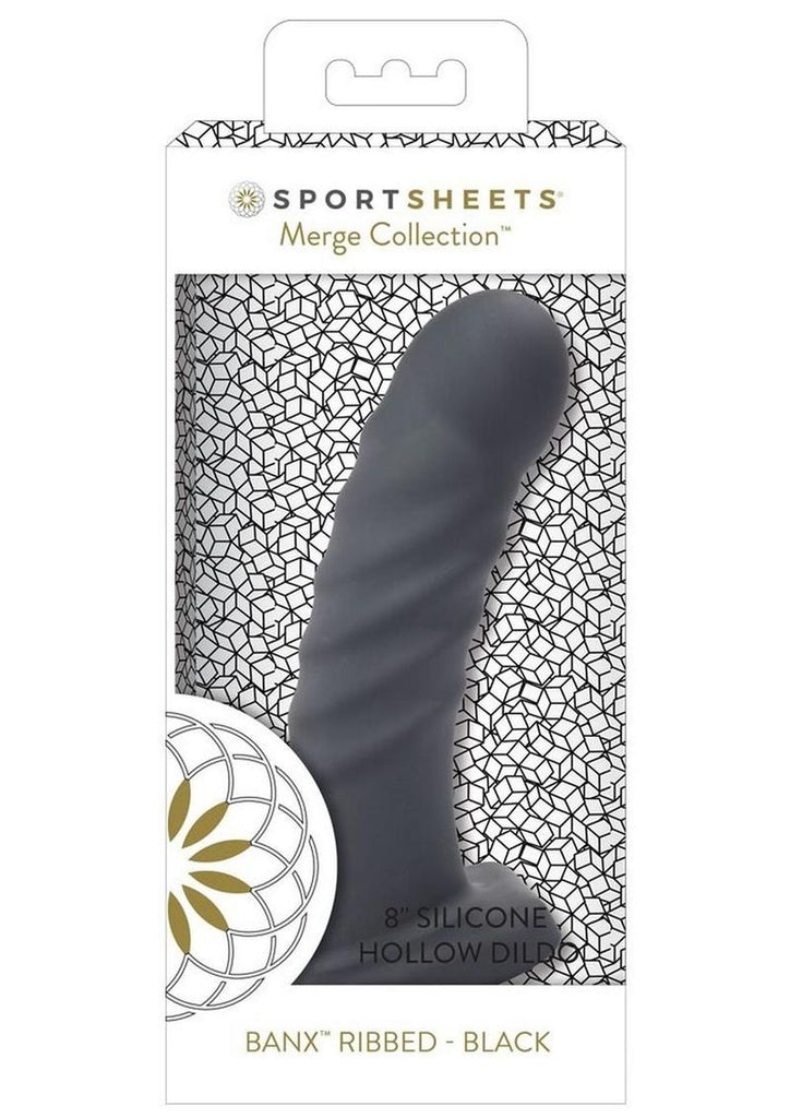 Banx Ribbed Hollow Dildo - Black - 8in