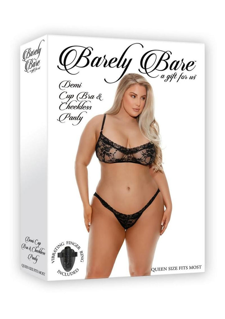 Barely Bare Demi Cup and Cheekless Panty - Black - Plus Size/Queen - 2pc