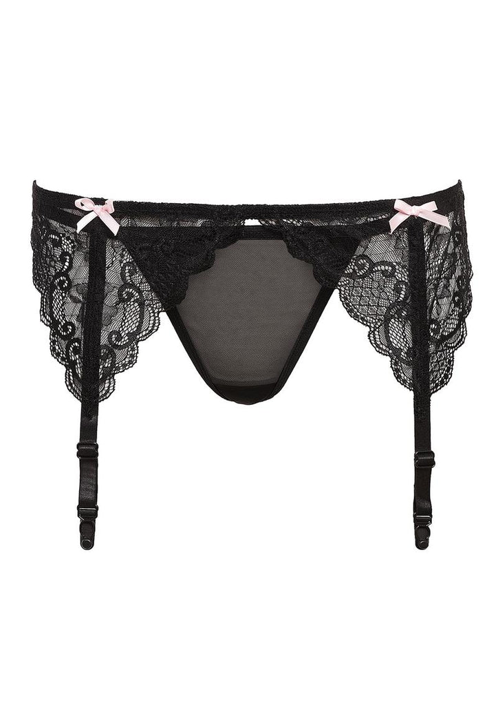 Barely Bare Garters Bows and Panty - Black - One Size