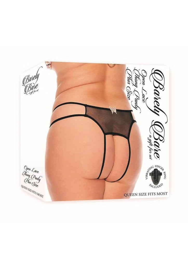 Barely Bare Open Lace Thong Panty - Black - Plus Size/Queen
