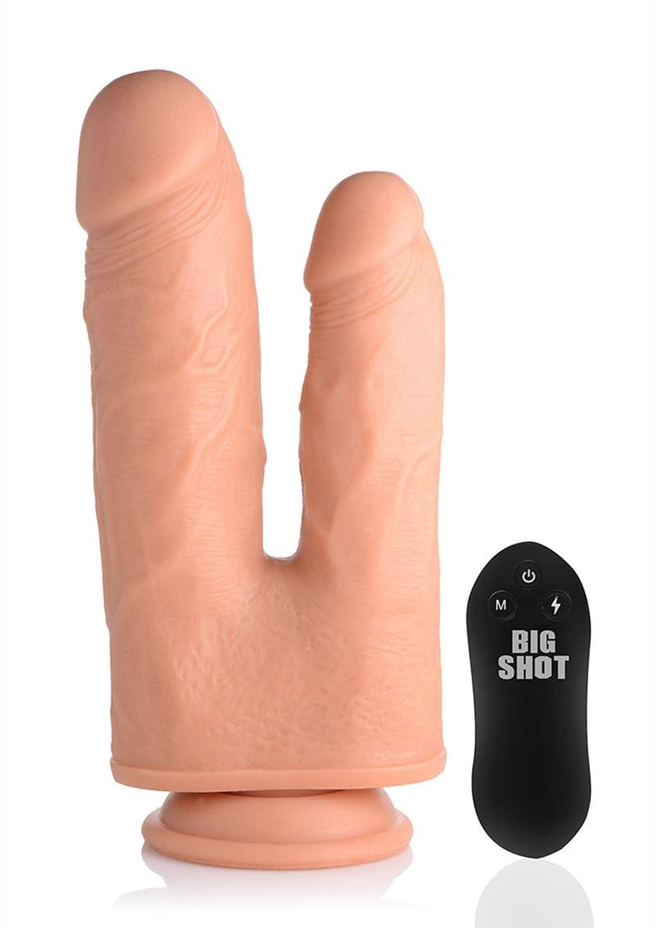 Big Shot Double Dong Silicone Vibrating with Remote Control - Vanilla - 8in