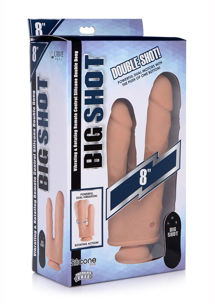 Big Shot Double Dong Silicone Vibrating with Remote Control - Vanilla - 8in