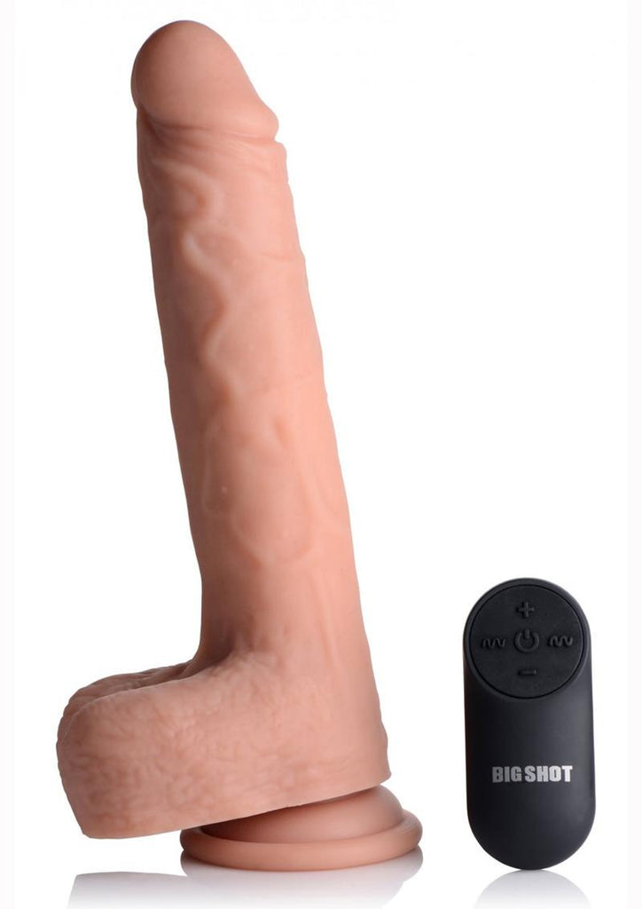 Big Shot Silicone Vibrating and Thrusting Remote Control Rechargeable Dildo with Balls - Vanilla - 9in
