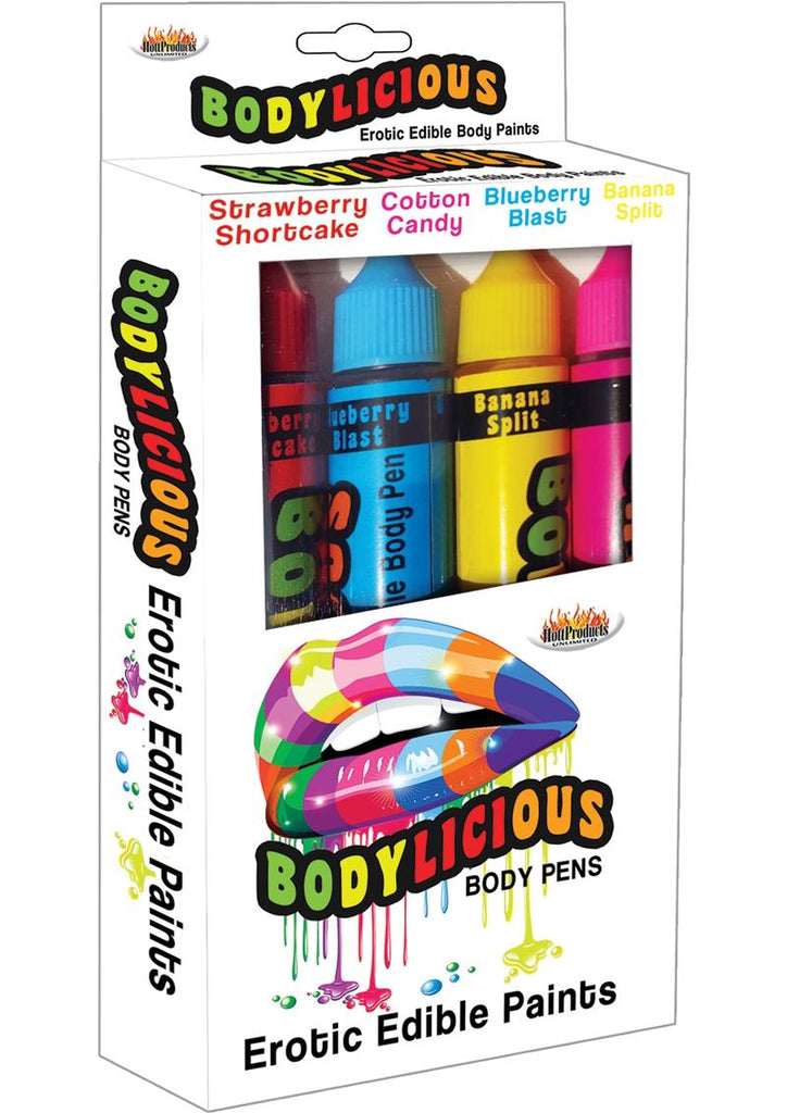 Bodylicious Body Pens Erotic Edible Body Paints Assorted Flavors and Colors - Assorted Colors - 4 Each Per Pack