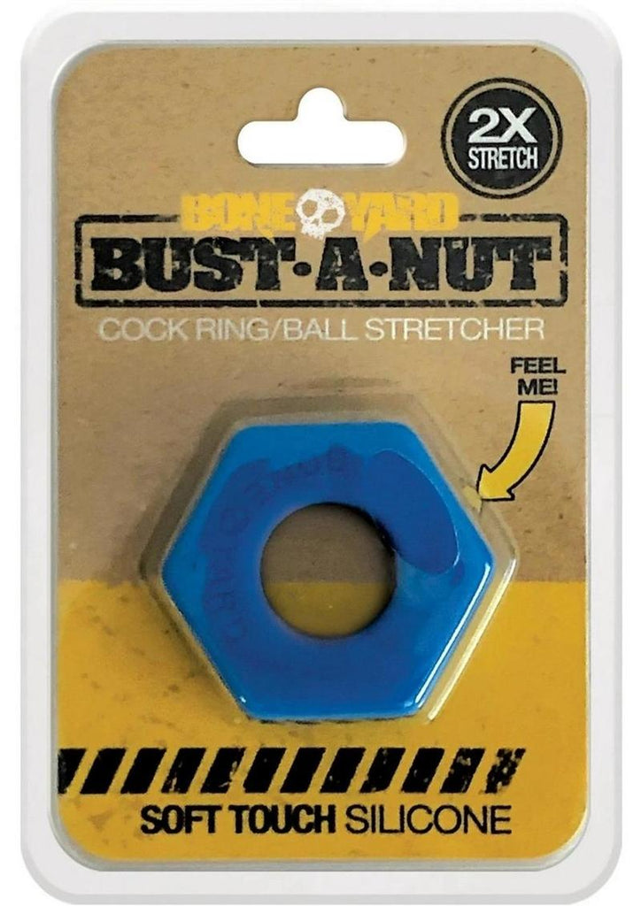 Boneyard Bust A Nut 2x Stretch Silicone Cock Ring Ball Stretcher - Blue