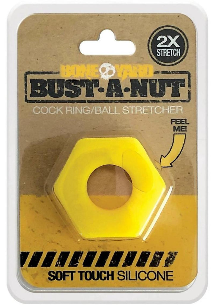 Boneyard Bust A Nut 2x Stretch Silicone Cock Ring Ball Stretcher - Yellow
