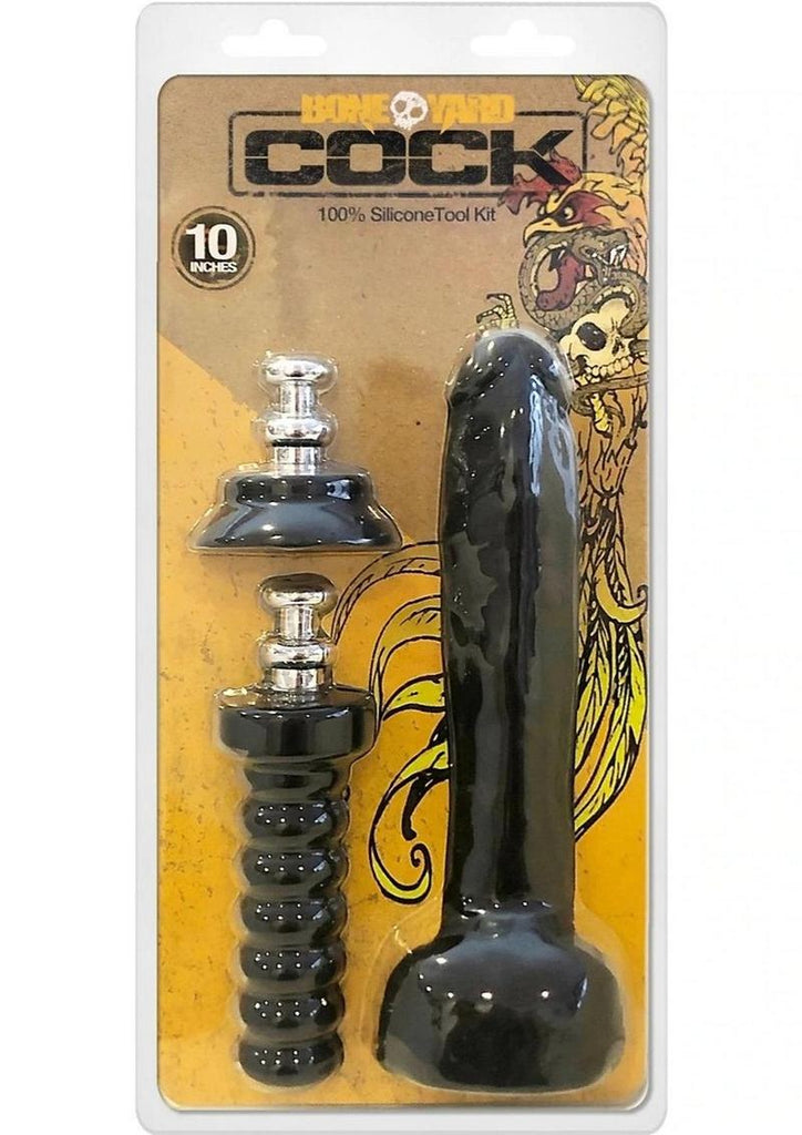 Boneyard Silicone Tool Kit Dildo with Balls 10in with Attachments - Black - 3 Per Set