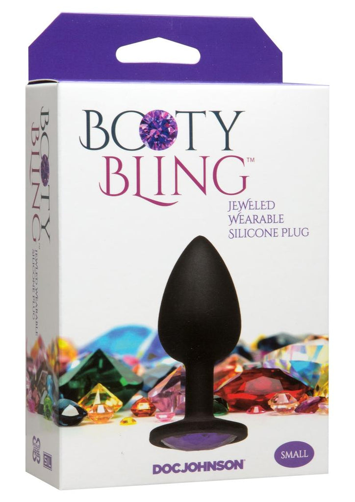 Booty Bling Jeweled Silicone Anal Plug - Purple - Small