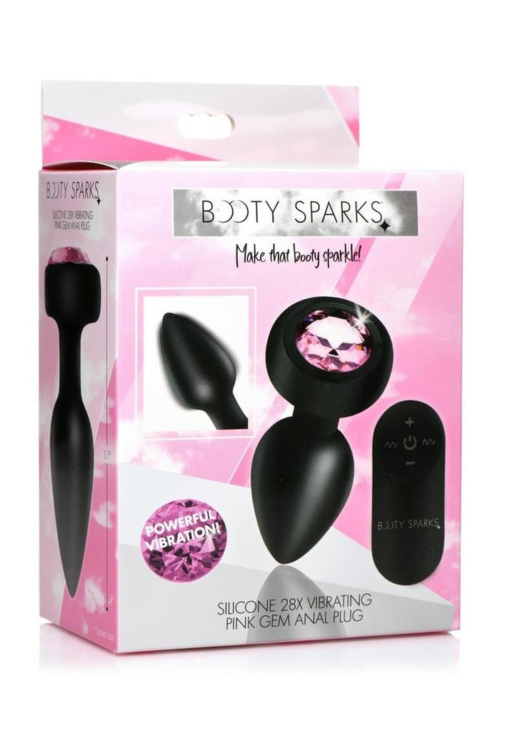 Booty Sparks 28x Rechargeable Silicone Vibrating Gem Anal Plug with Remote Control - Pink - Small