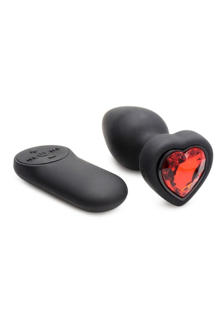Booty Sparks 28x Rechargeable Silicone Vibrating Heart Anal Plug with Remote Control - Red - Small