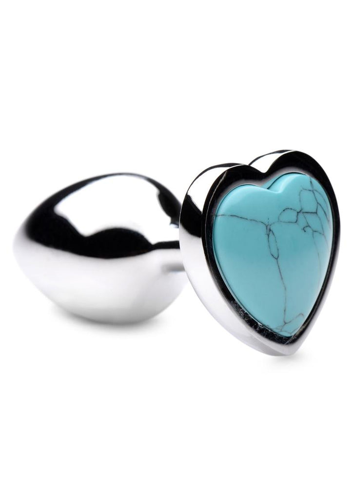 Booty Sparks Gemstones Turquoise Heart Anal Plug - Blue/Metal - Small