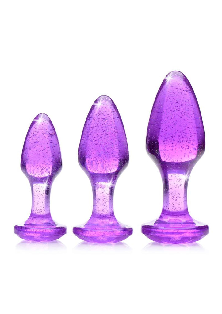 Booty Sparks Glitter Gem Anal Plug - Purple - Large/Medium/Small - 3pc/Set
