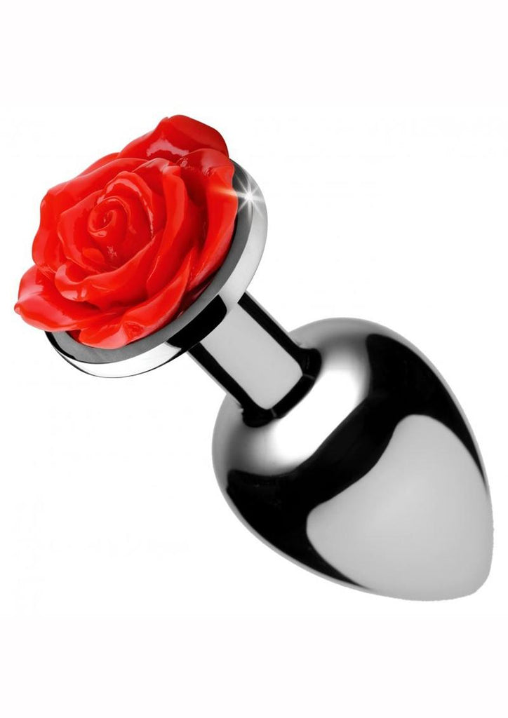 Booty Sparks Rose Anal Plug - Metal/Red - Small