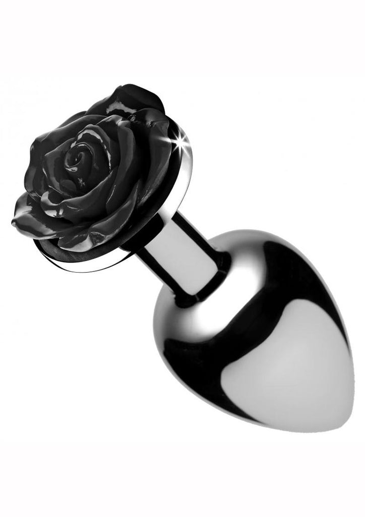Booty Sparks Rose Butt Plug - Black/Metal - Small