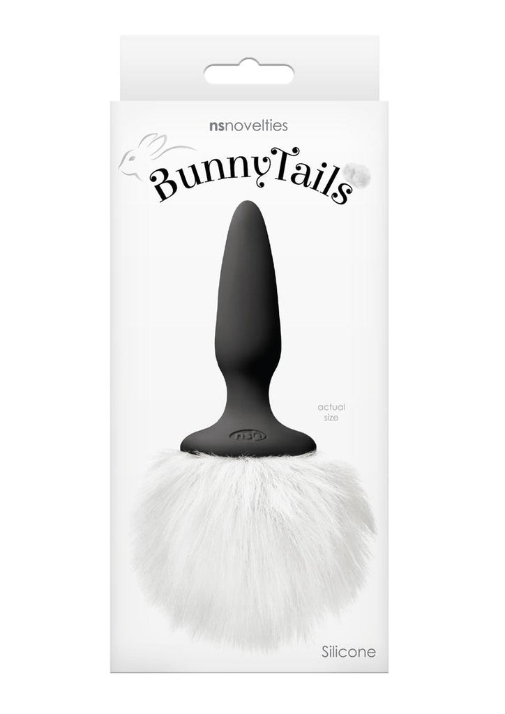 Bunny Tails Mini Silicone Butt Plug - White Fur - Black/White