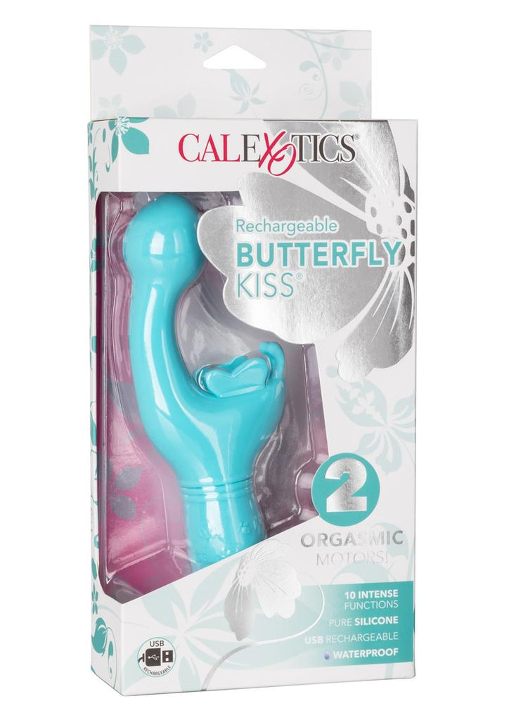Butterfly Kiss Rechargeable Silicone Dual Vibrator - Blue
