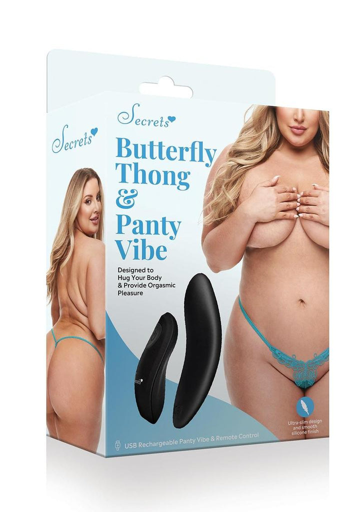 Butterfly Panty and Rechargeable Vibe-Bk - Turquoise - Queen