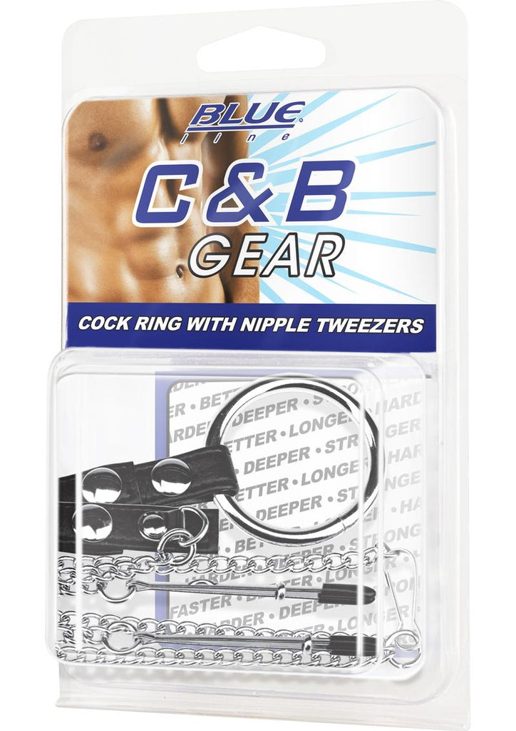 C and B Gear Cock Ring with Nipple Tweezers - Metal