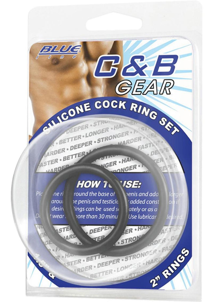 C and B Gear Silicone Cock Ring - Black - 2 Piece/Set
