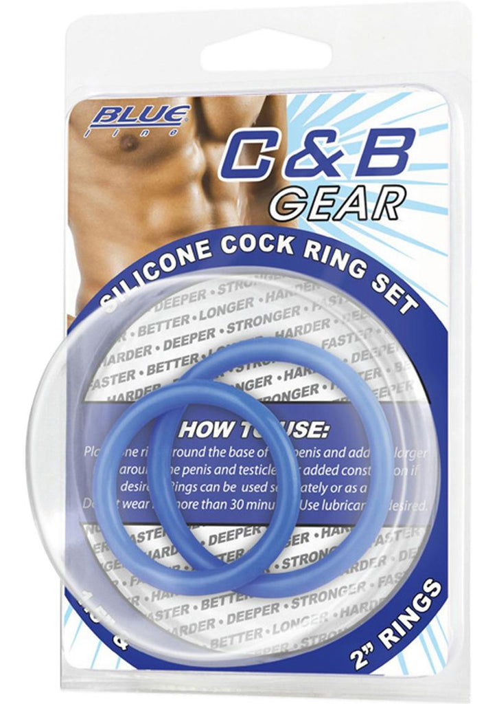 C and B Gear Silicone Cock Ring - Blue - 2 Piece/Set