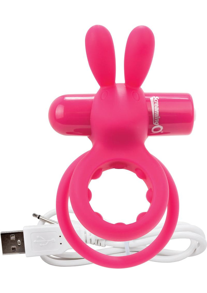Charged Ohare Rechargeable Silicone Waterproof Rabbit Cock Ring - Pink