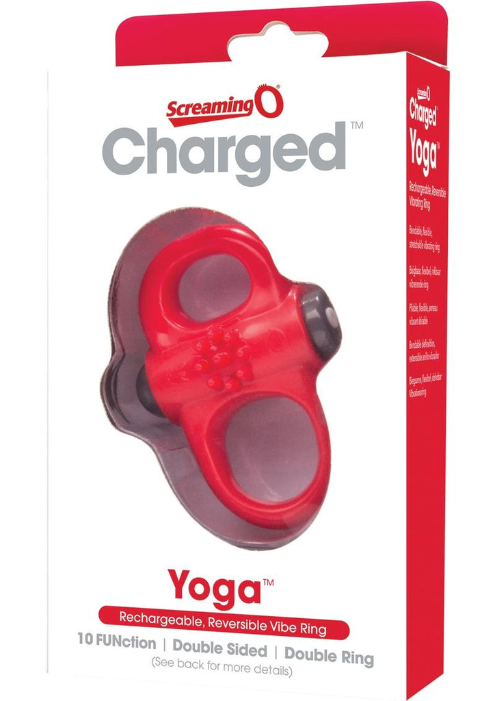 Charged Yoga Rechargeable Silicone Waterproof Cock Ring - Red