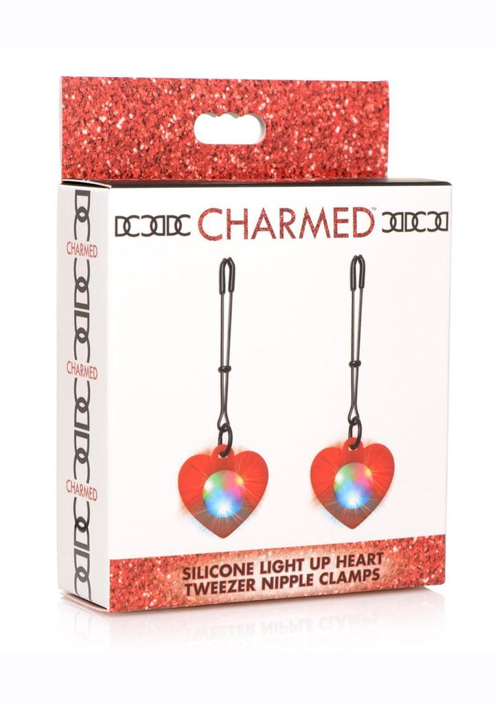 Charmed Silicone Light-Up Heart Tweezer Nipple Clamps - Red