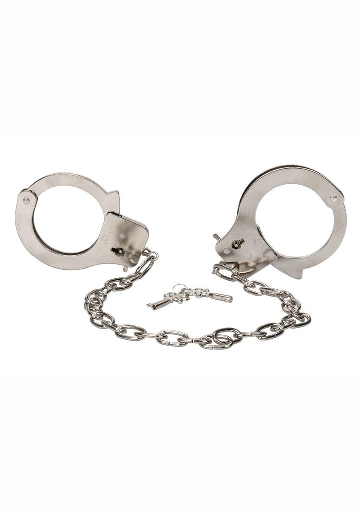 Chrome Hand Cuffs with Chain - Metal/Silver